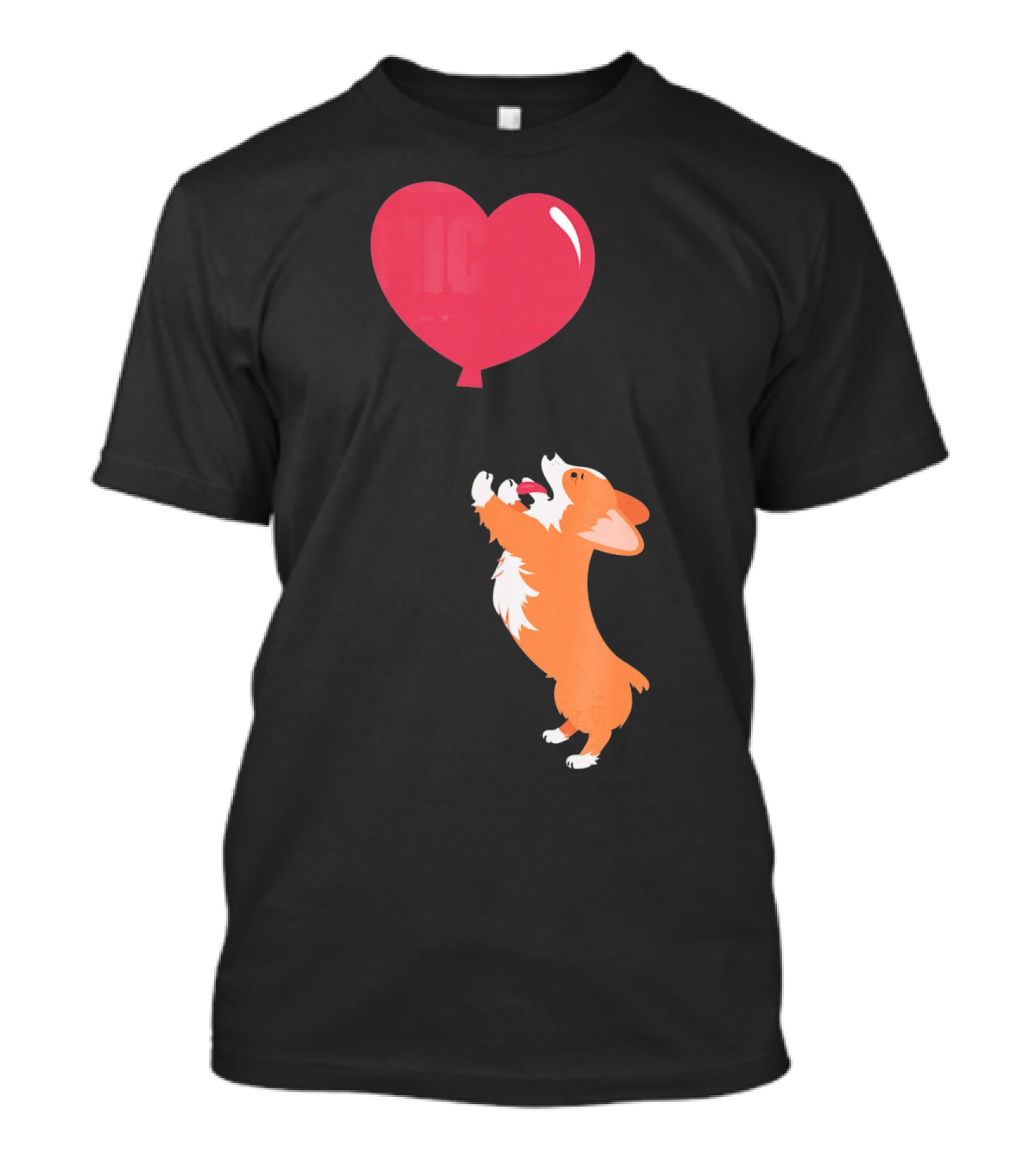 Little Corgi Puppy Dog Reaching For Red Heart Balloon T-Shirt