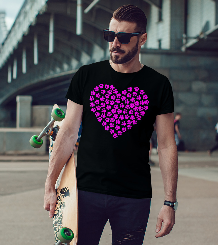 Valentines Day Pink Paws Heart T-Shirt