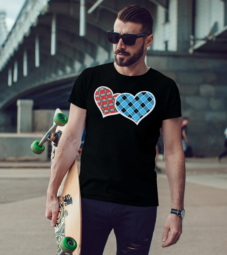 Valentine Buffalo Plaid Red And Blue Heart T-Shirt