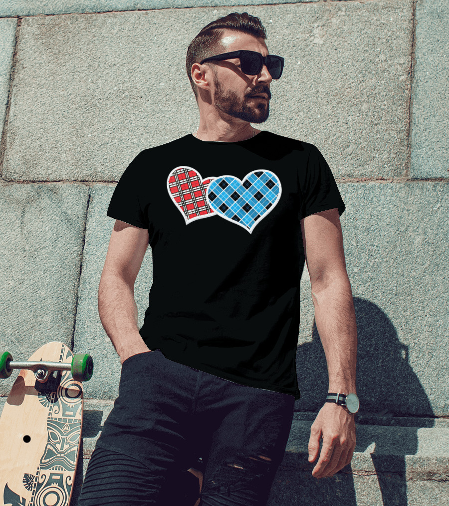 Valentine Buffalo Plaid Red And Blue Heart T-Shirt