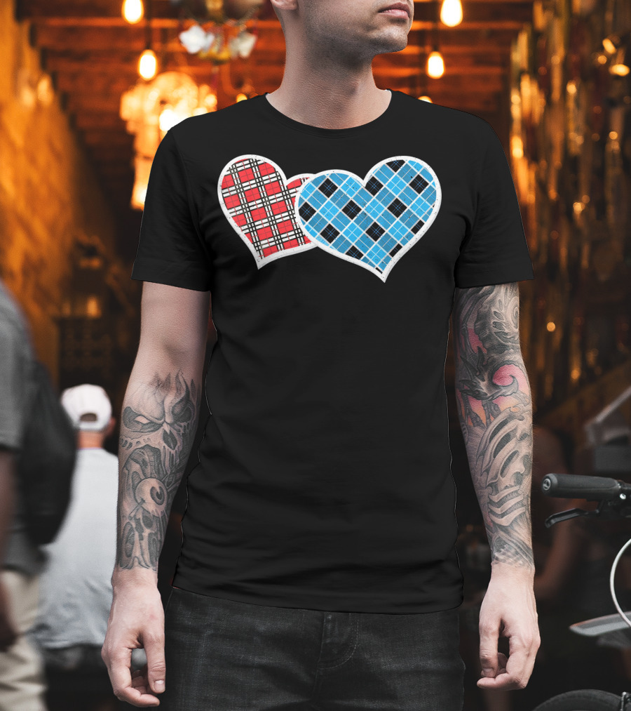 Valentine Buffalo Plaid Red and Blue Heart T-Shirt