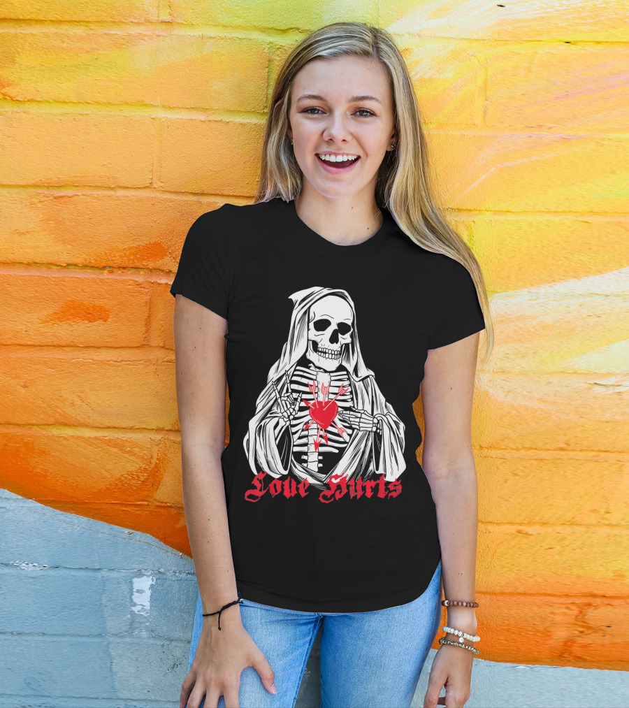 Love Hurts Grim Reaper Skull Heart Arrows Death T-Shirt