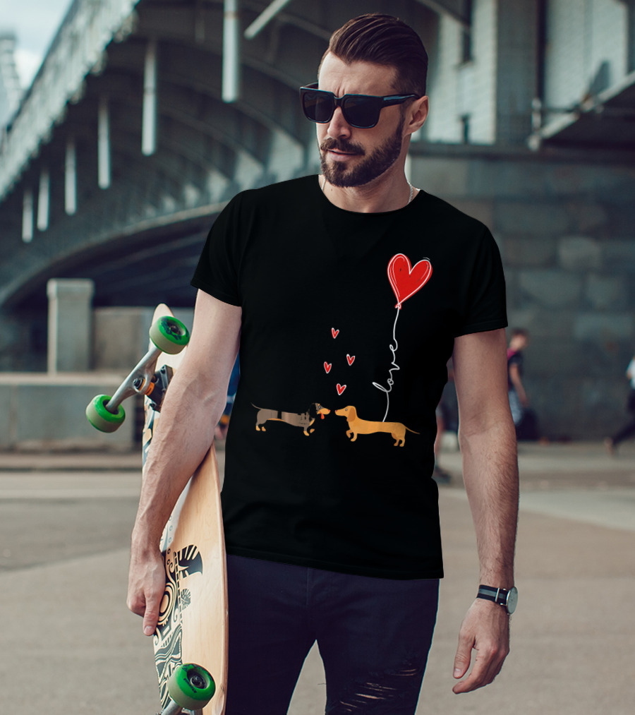 Love Red Heart Balloon Dachshund Couple Connection T-Shirt