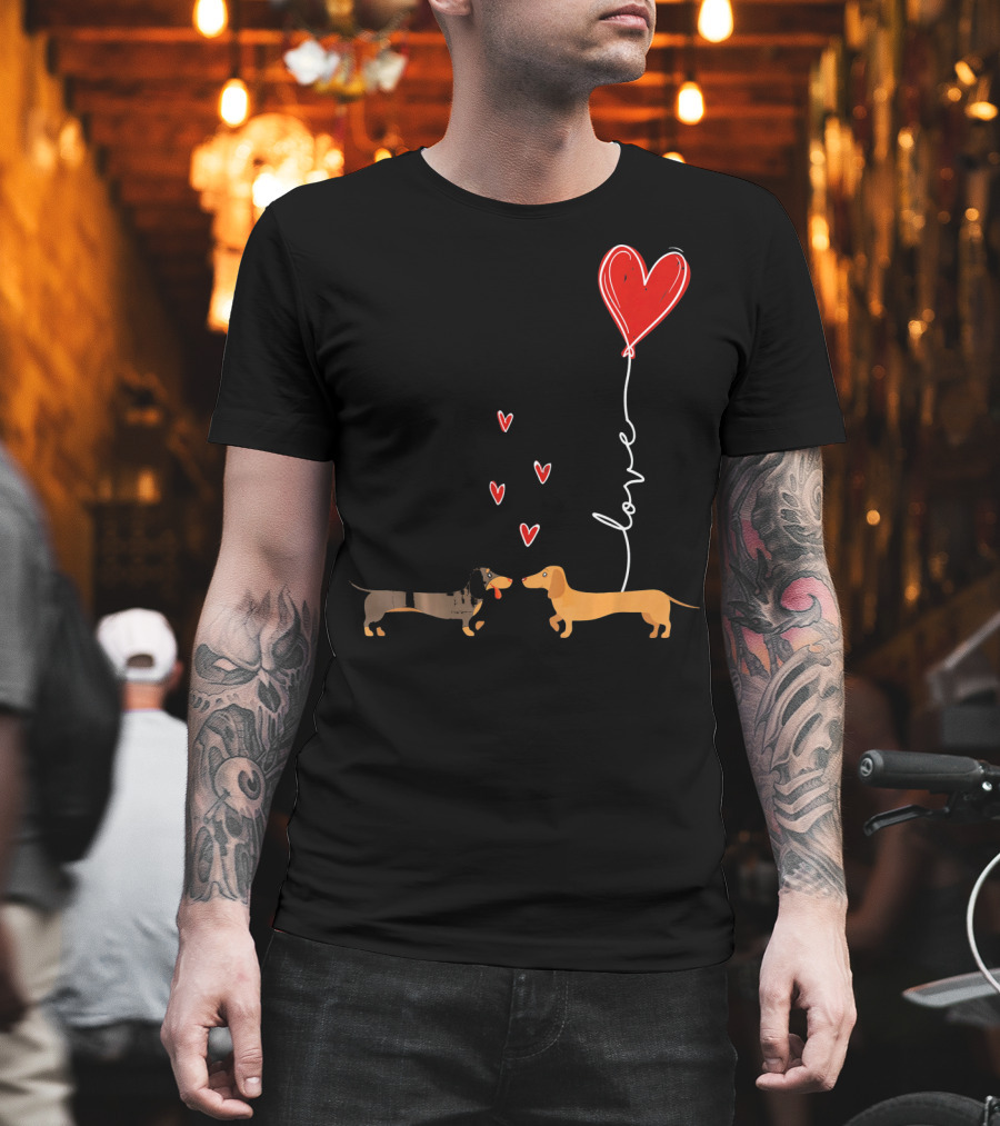 Love Red Heart Balloon Dachshund Couple Connection T-Shirt