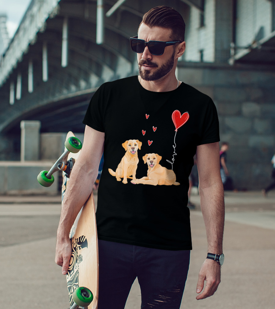 Love Red Heart Balloon Labrador Couple T-Shirt