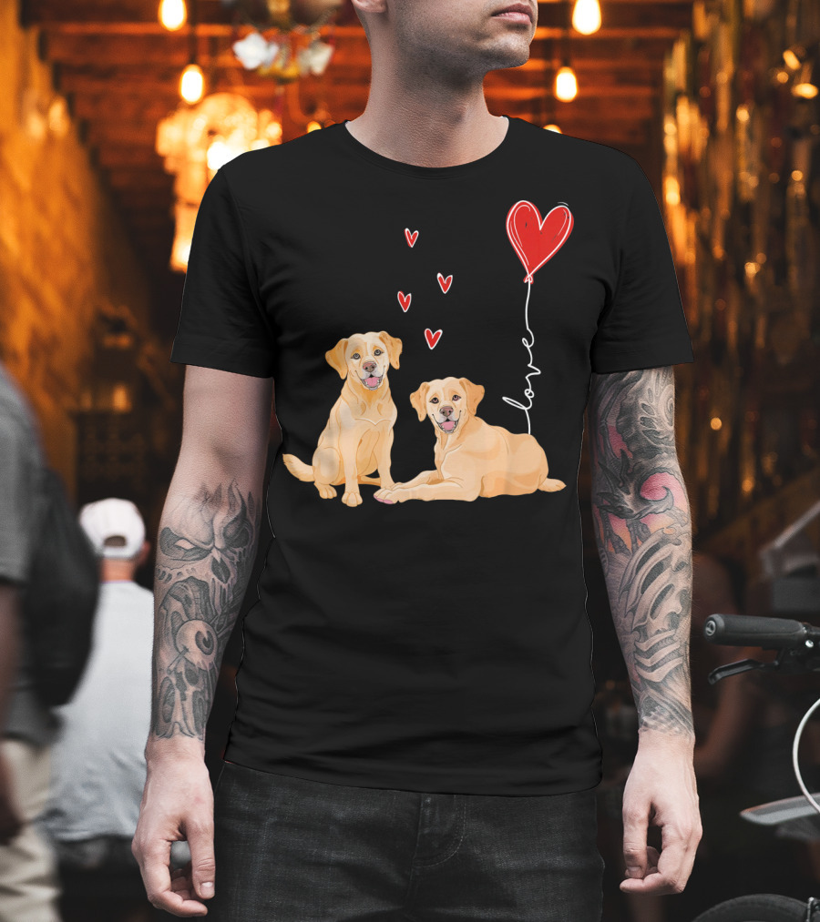 Love Red Heart Balloon Labrador Couple T-Shirt