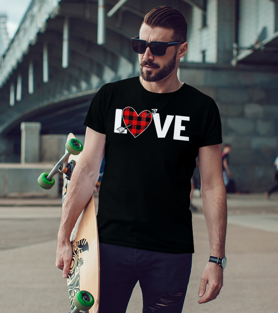 Love Heart Plaid Valentine With Arrow T-Shirt