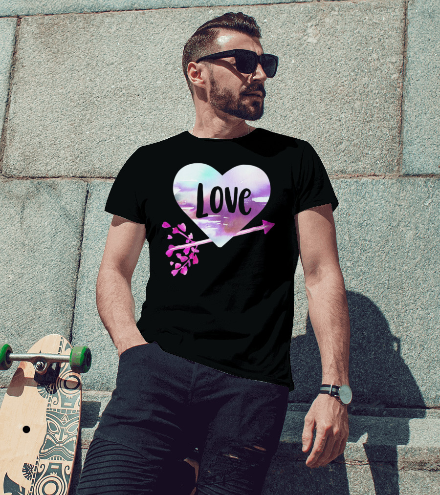 Love Watercolor Heart With Pink Arrow Valentine's T-Shirt