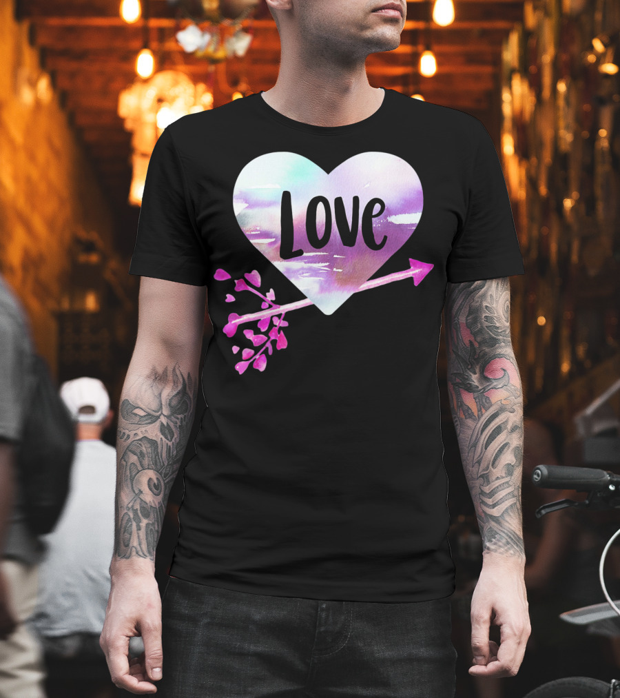 Love Watercolor Heart with Pink Arrow Valentine's T-Shirt