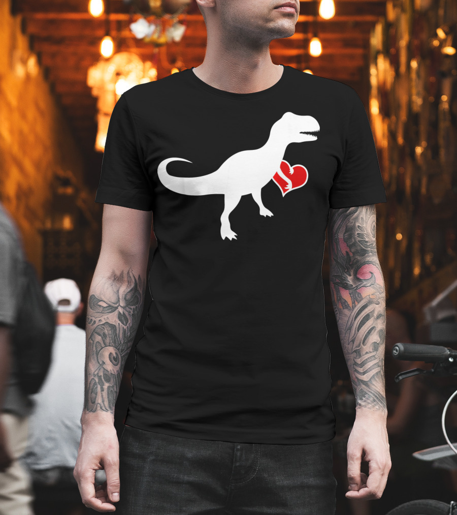 Loveasaurus Dinosaur Holding Heart Valentines T-Shirt
