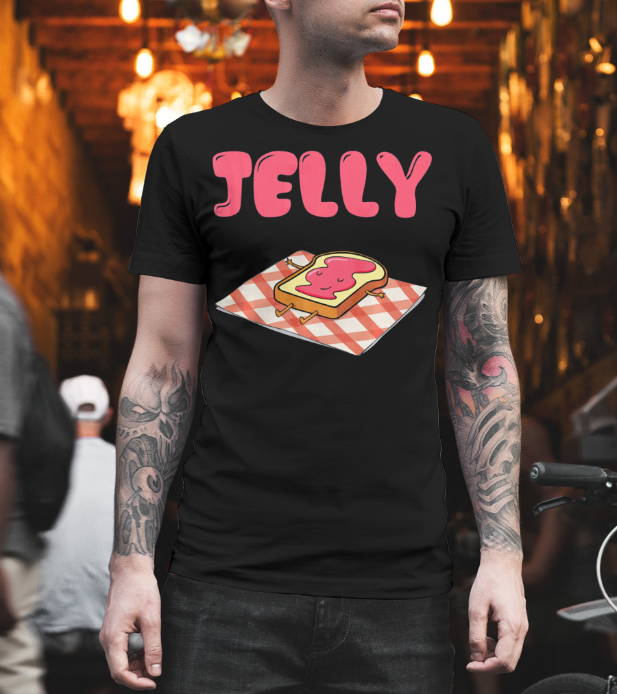 Jelly Sleeping On Toast With Red And White Checkered Blanket T-Shirt