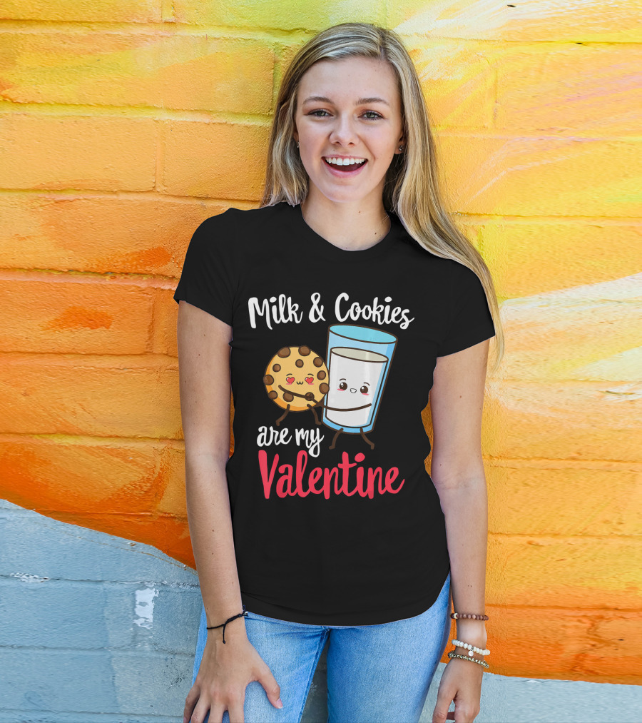 Milk And Cookies Are My Valentine Funny Kawaii Cute Emoji T-Shirt
