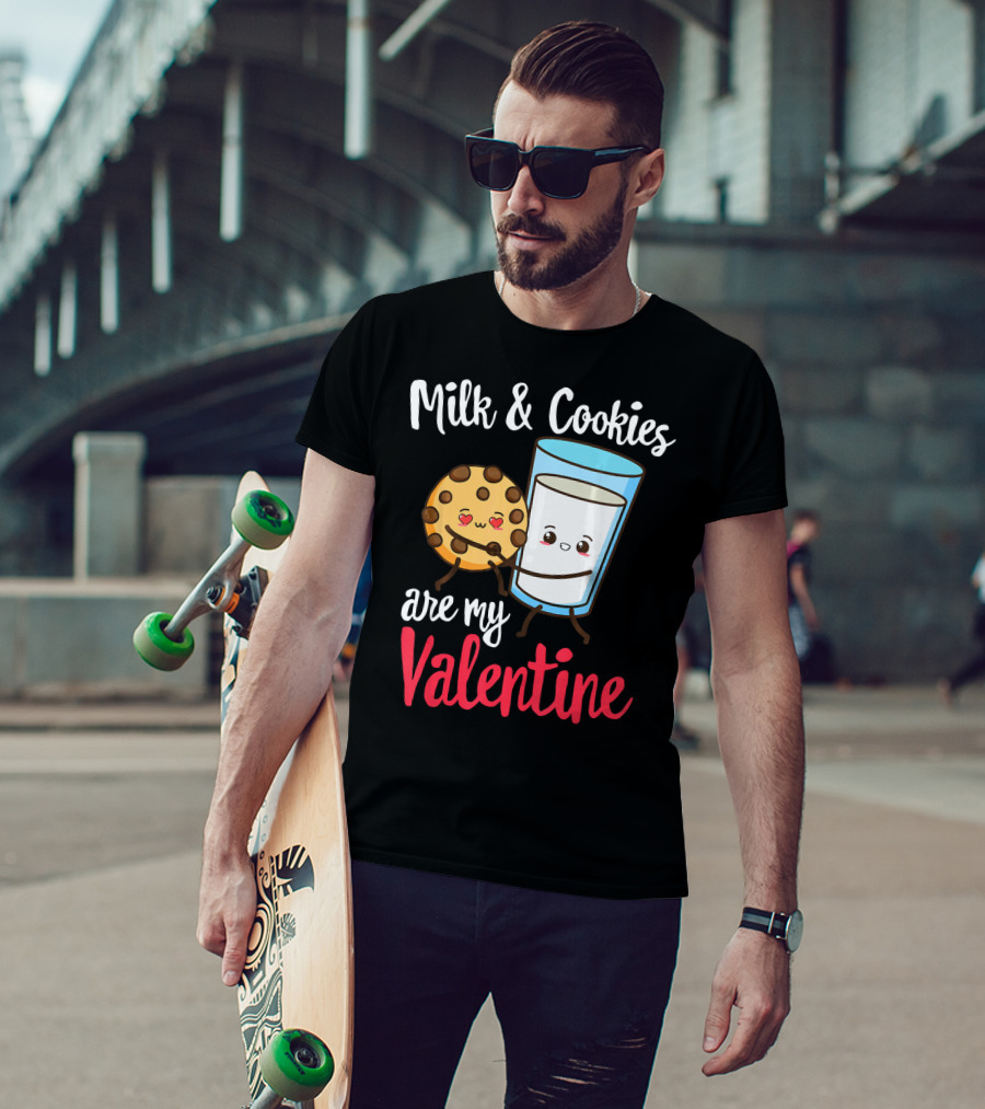 Milk And Cookies Are My Valentine Funny Kawaii Cute Emoji T-Shirt