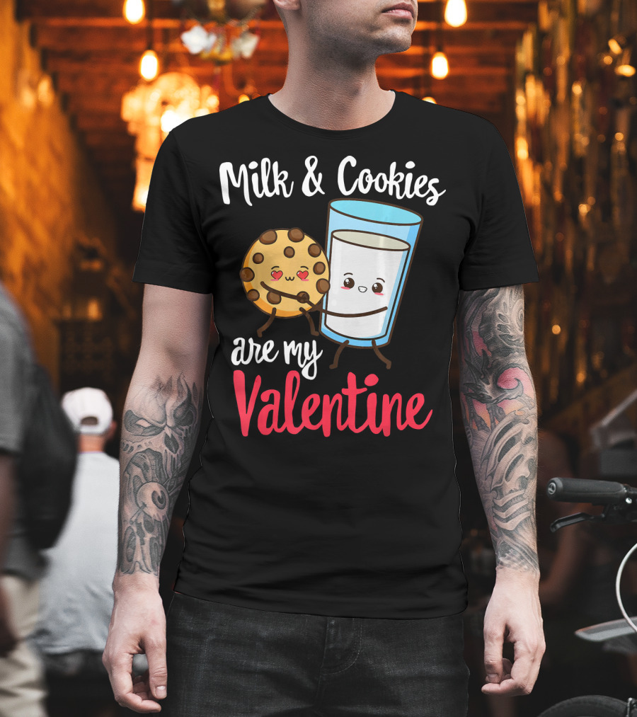 Milk and Cookies Are My Valentine Funny Kawaii Cute Emoji T-Shirt
