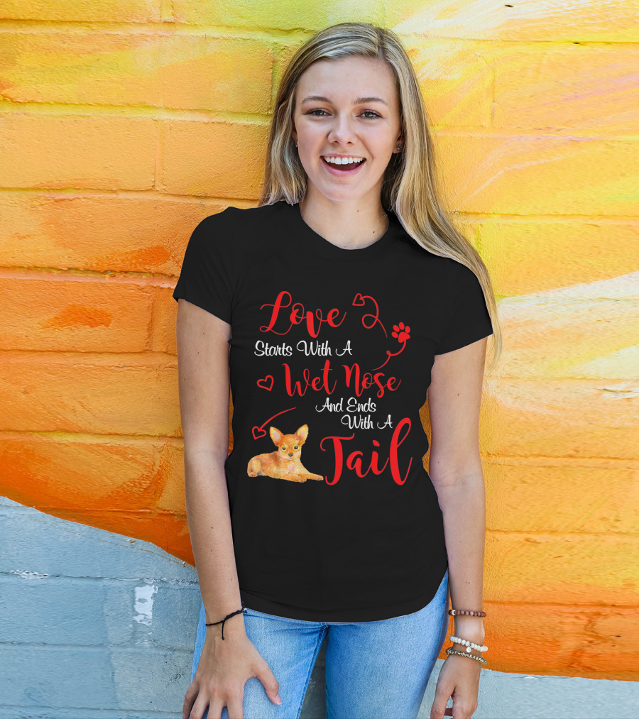 Love Starts With A Wet Nose And Ends With A Tail Chihuahua Valentine's Day T-Shirt