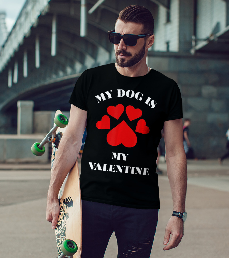 My Dog Is My Valentine Red Hearts Paw Prints T-Shirt