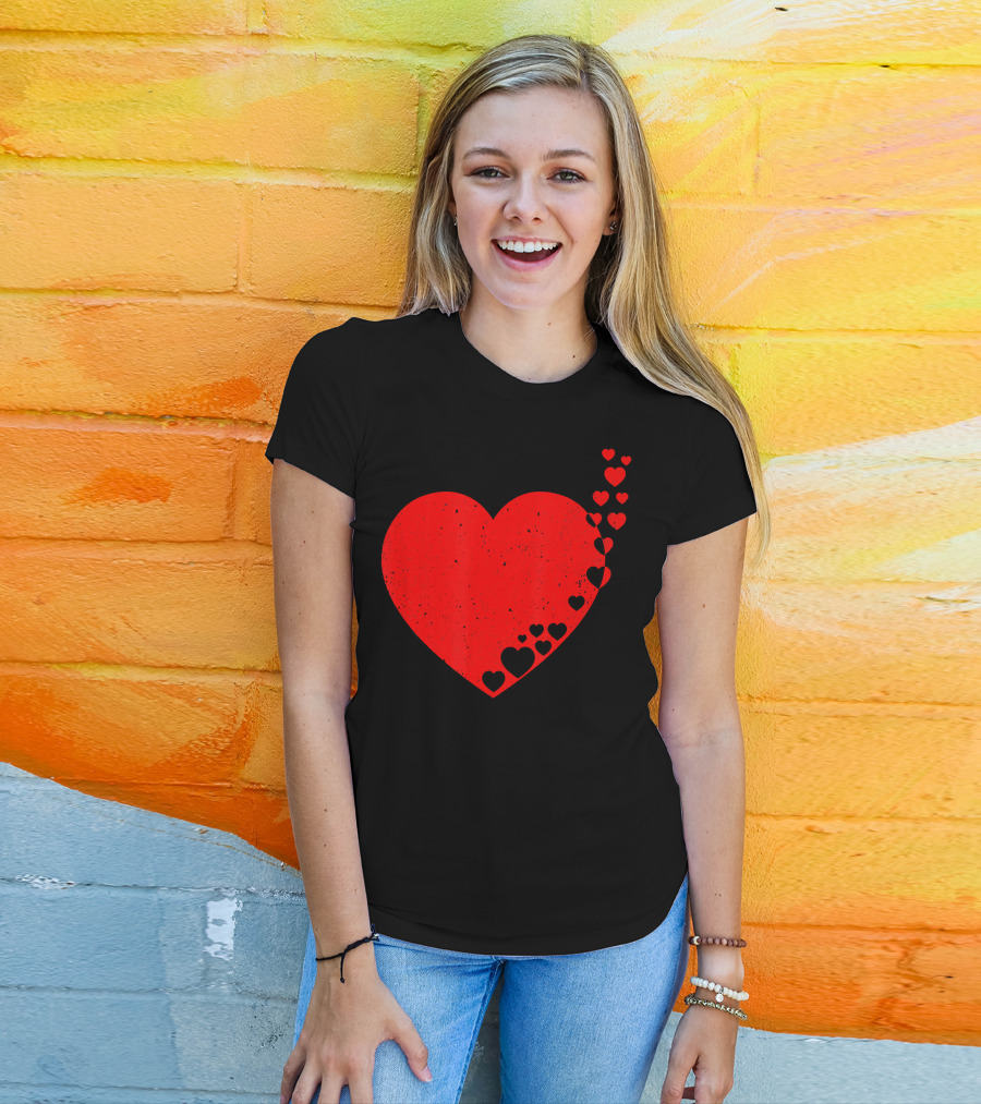 Big Heart Distressed Valentines Red Heart With Small Hearts Fluttering T-Shirt