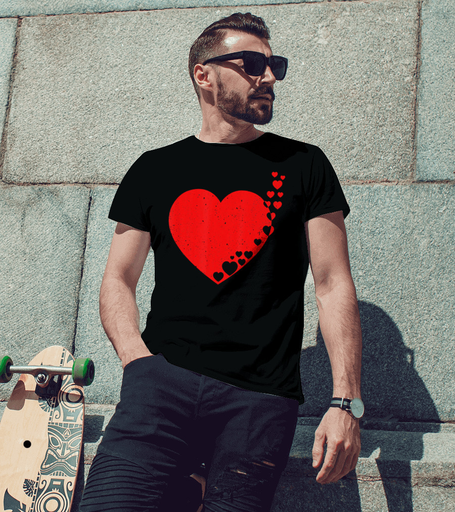 Big Heart Distressed Valentines Red Heart With Small Hearts Fluttering T-Shirt
