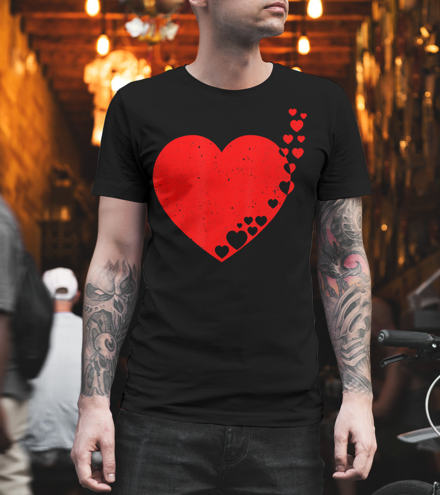 Big Heart Distressed Valentines Red Heart with Small Hearts Fluttering T-Shirt