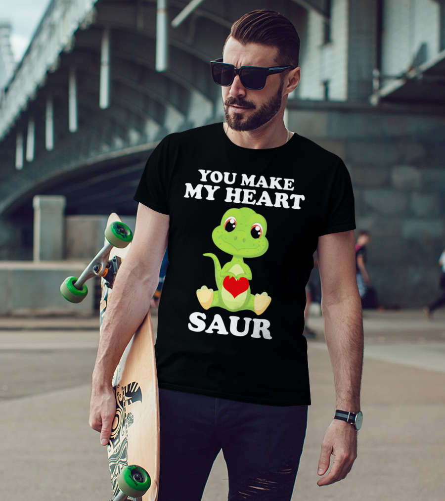You Make My Heart Saur Valentines Day Cute Dinosaur With Heart T-Shirt