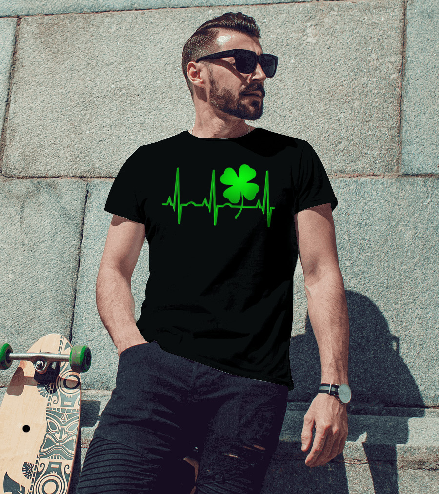 St Patricks Day Irish Shamrock Heartbeat EKG T-Shirt