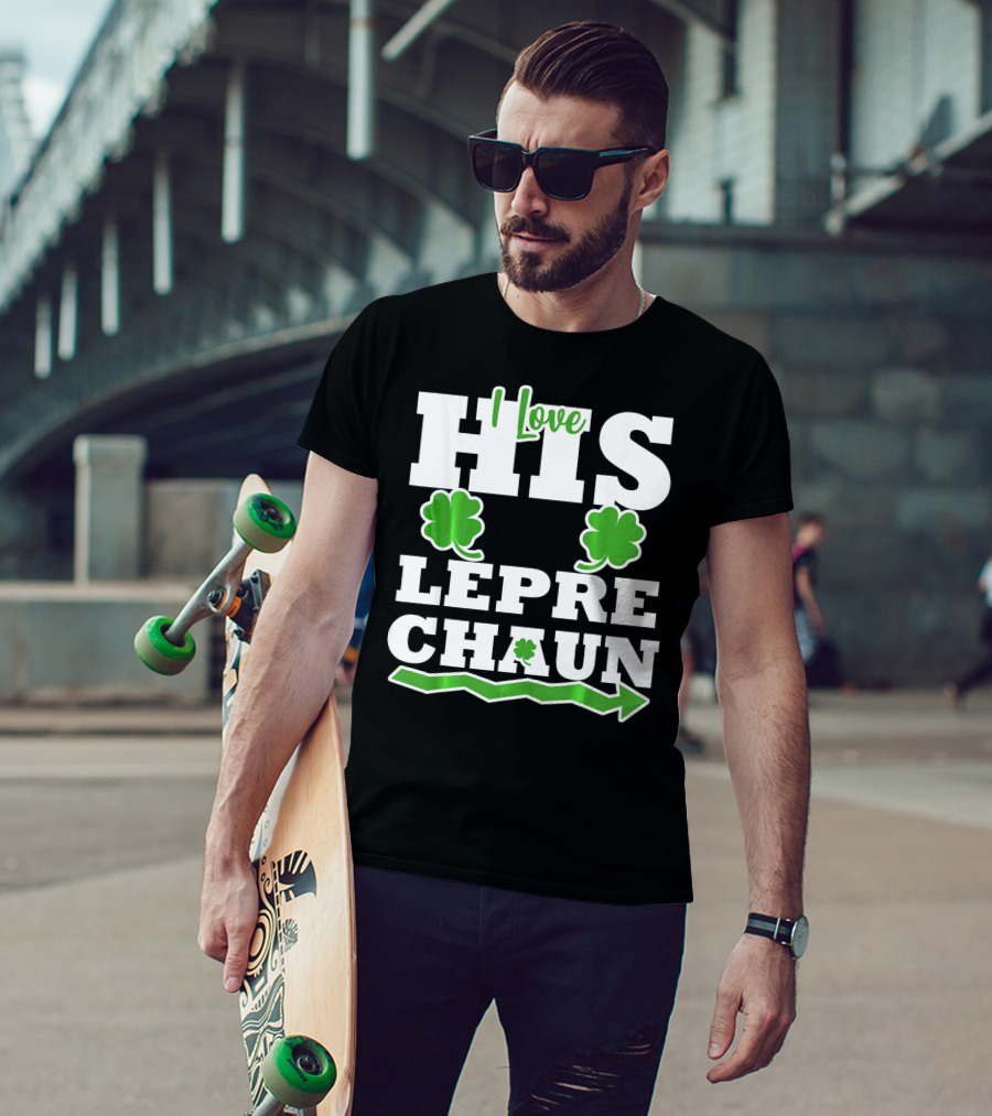 St Patricks Day Couples Love His Leprechaun Shamrock Arrow T-Shirt