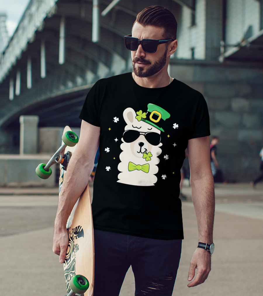 Llama Leprechaun Kids St Patricks Day Clover Hat Sunglasses Bow Tie T-Shirt