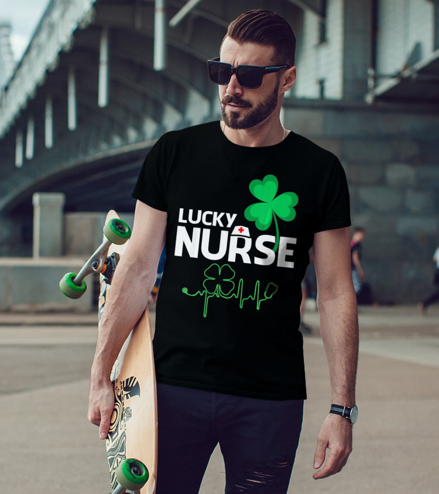 Lucky Nurse Shamrock Heartbeat St. Patricks Day T-Shirt