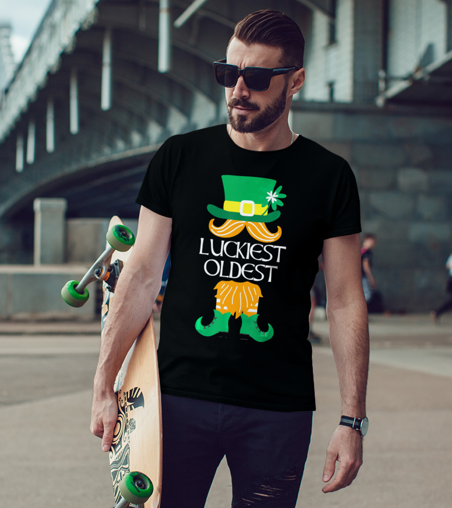 Luckiest Oldest Leprechaun Irish Green Hat And Boots T-Shirt