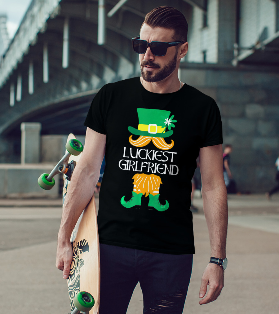 Luckiest Girlfriend Leprechaun Hat Beard Green Boots T-Shirt