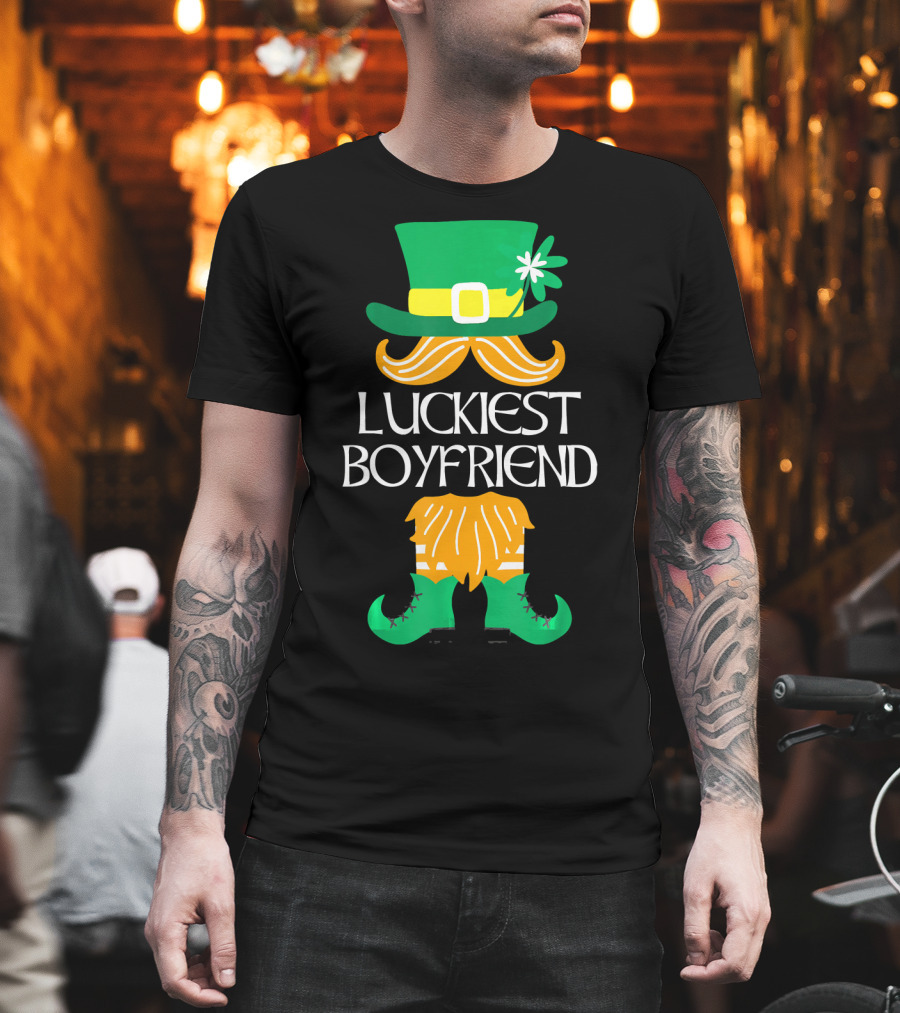 Luckiest Boyfriend Leprechaun Green Hat and Orange Beard St. Patrick's Day T-Shirt