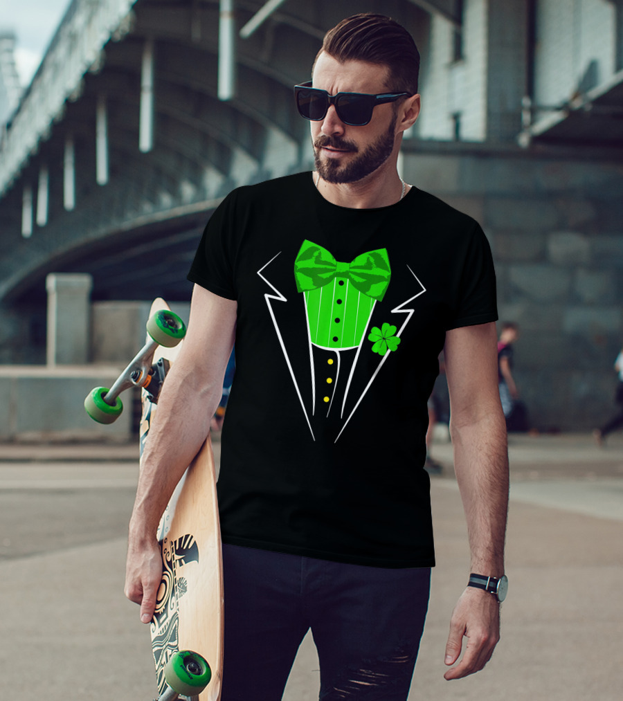 Saint Patricks Day Irish Tuxedo Clover Bow Tie T-Shirt
