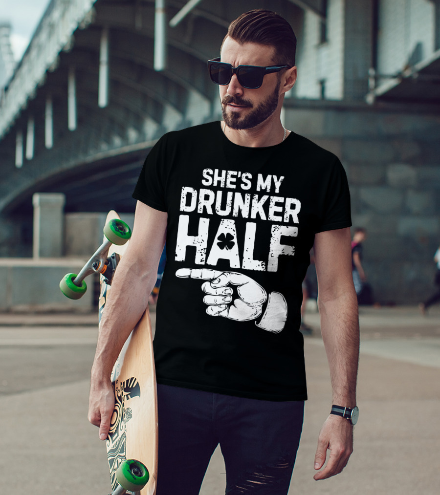 St Patricks Day She's My Drunker Half Shamrock Hand Pointer T-Shirt