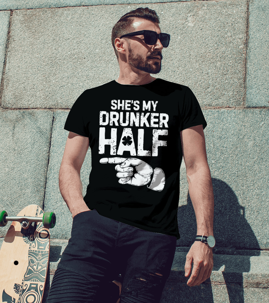 St Patricks Day She's My Drunker Half Shamrock Hand Pointer T-Shirt