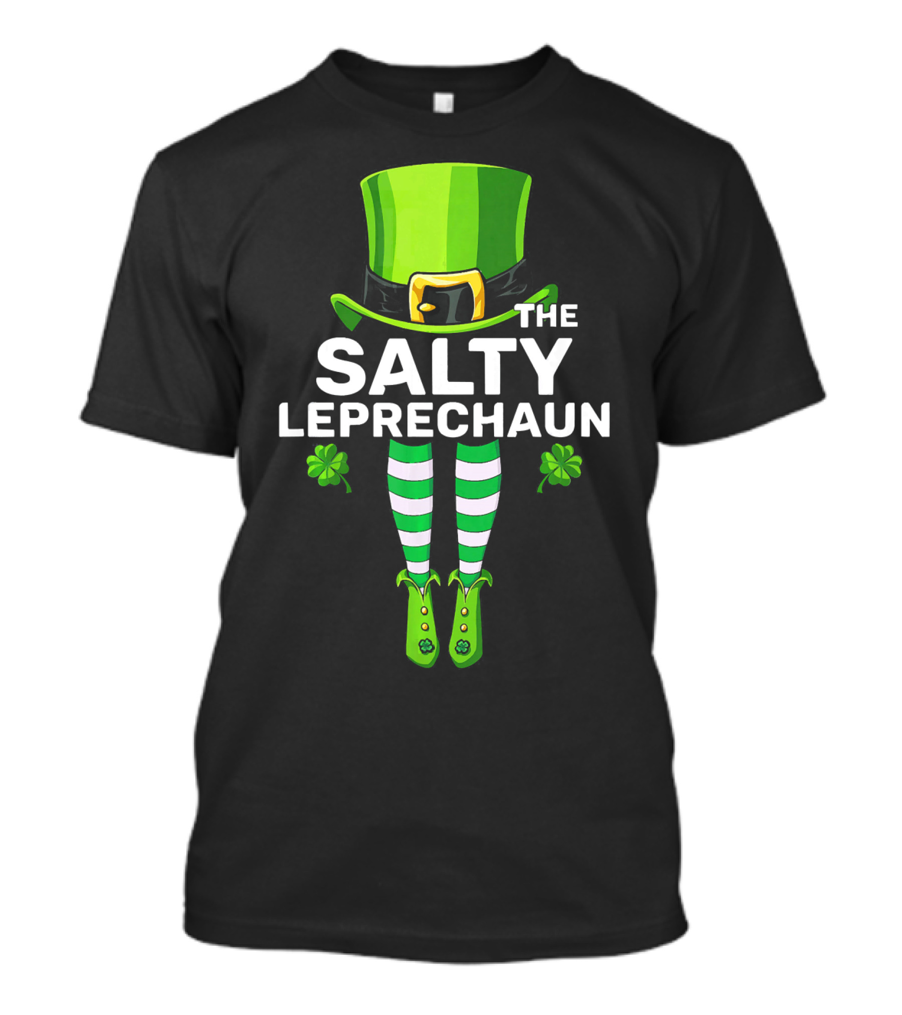 The Salty Leprechaun Green Hat And Striped Legs With Shamrocks T-Shirt