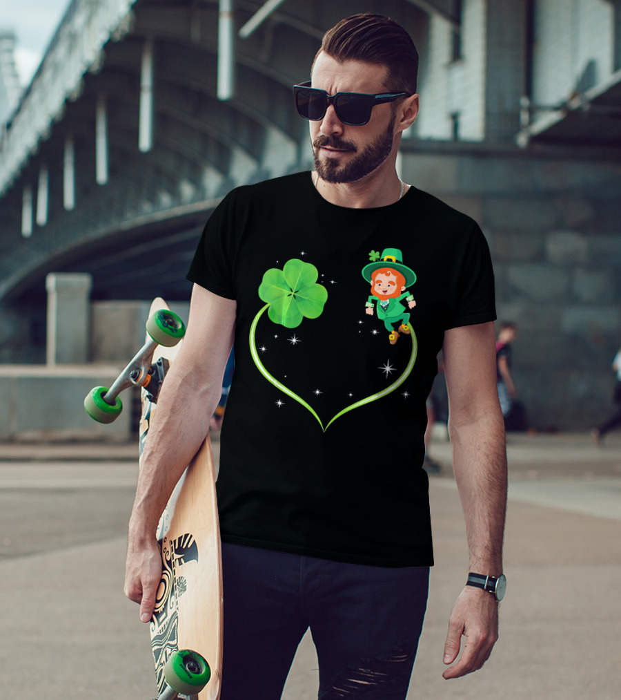 Leprechaun Flying With Shamrocks And Stars T-Shirt