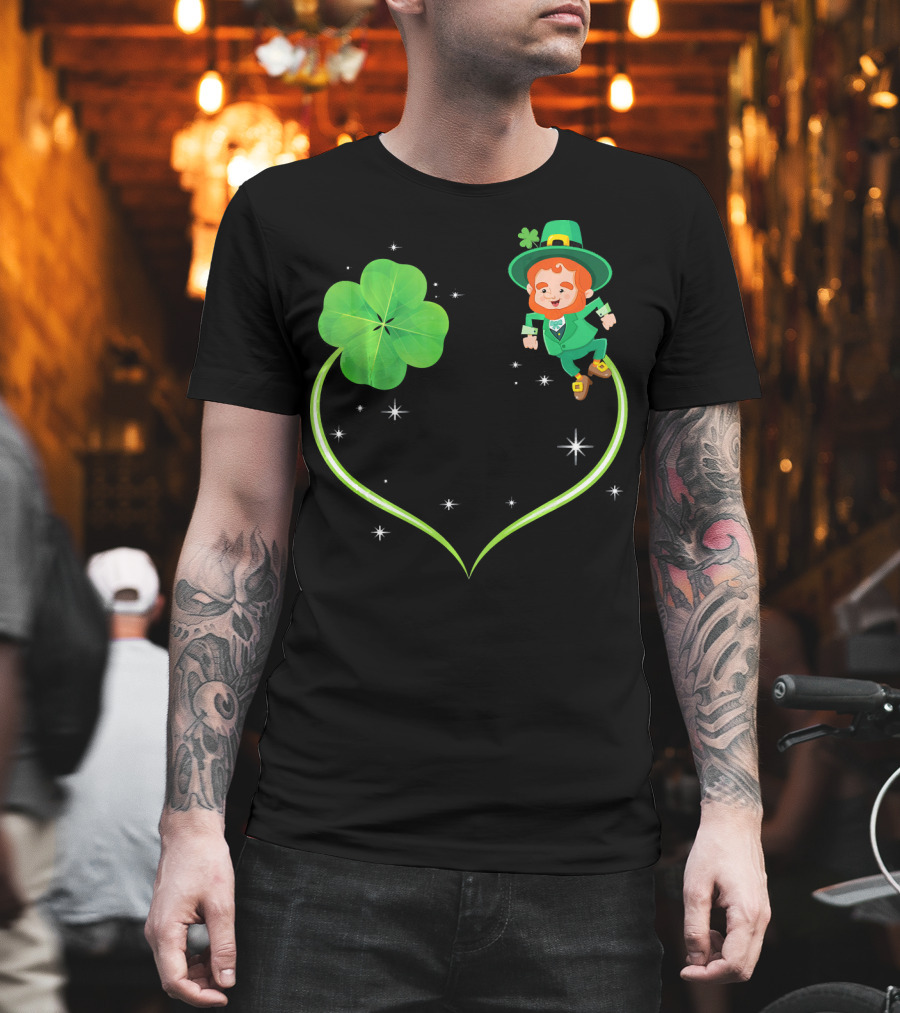 Leprechaun Flying With Shamrocks And Stars T-Shirt