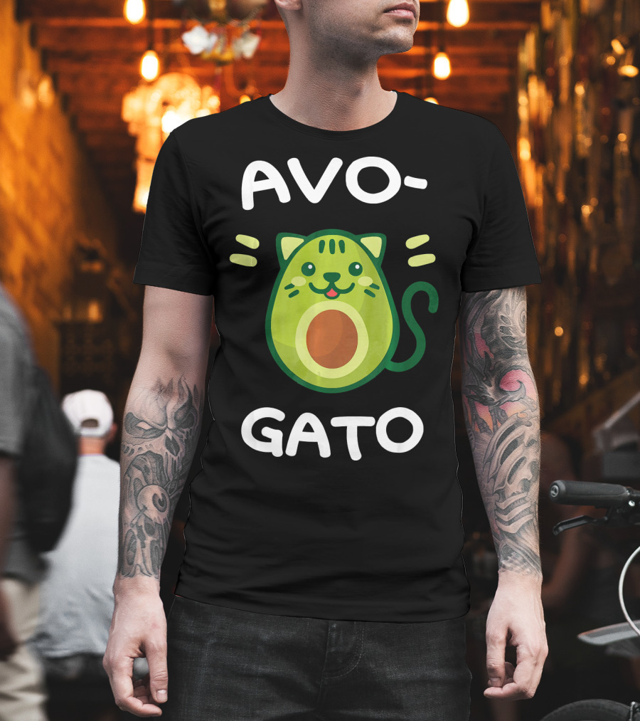 AvoGato Funny Avocado And Cat Lover Vege Avocado Cat Cartoon T-Shirt