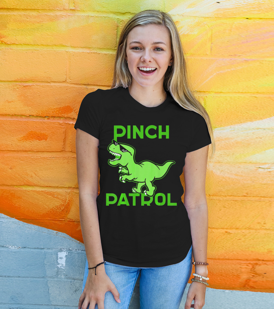 St Patrick Day Dinosaur Pinch Patrol Funny Green T-Rex Holiday T-Shirt