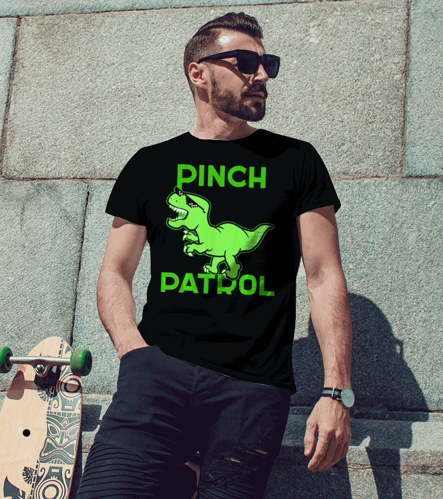St Patrick Day Dinosaur Pinch Patrol Funny Green T-Rex Holiday T-Shirt