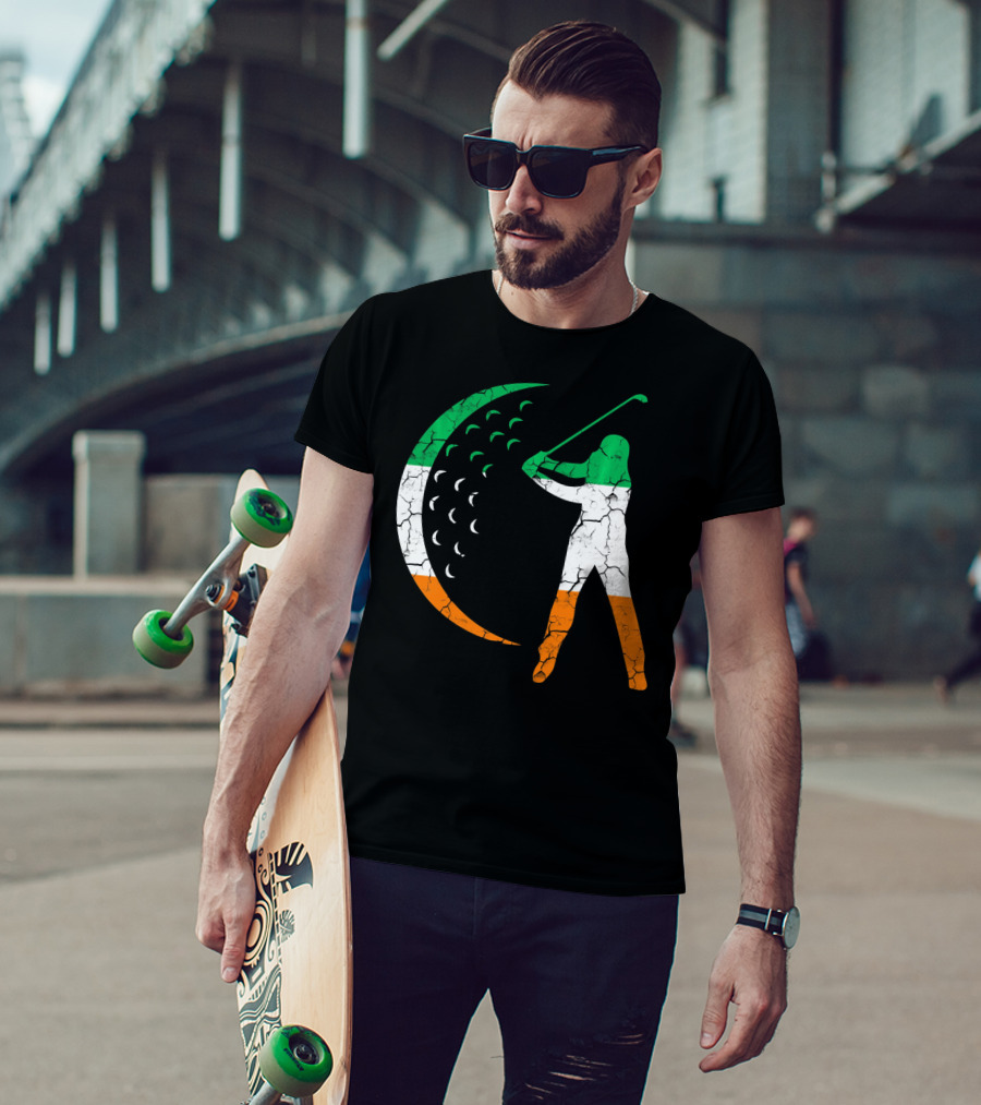 Irish Golf Swing With Ireland Flag Colors T-Shirt