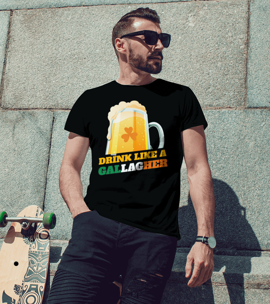 Drink Like A GallagHer Saint Patricks Day Beer Mug Shamrock T-Shirt