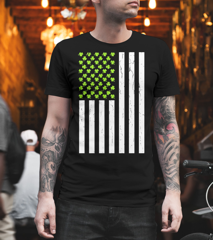 St Patricksday Shamrock American Flag T-Shirt