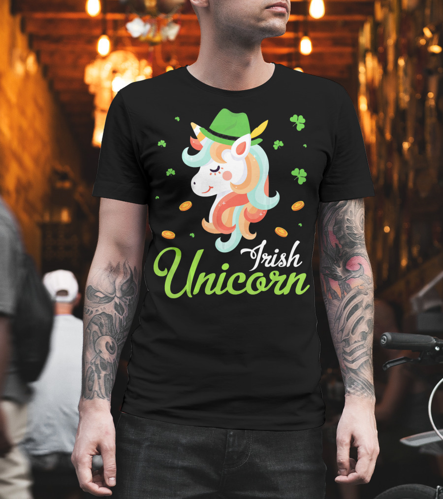 Irish Unicorn Leprechaun Gold Shamrocks T-Shirt