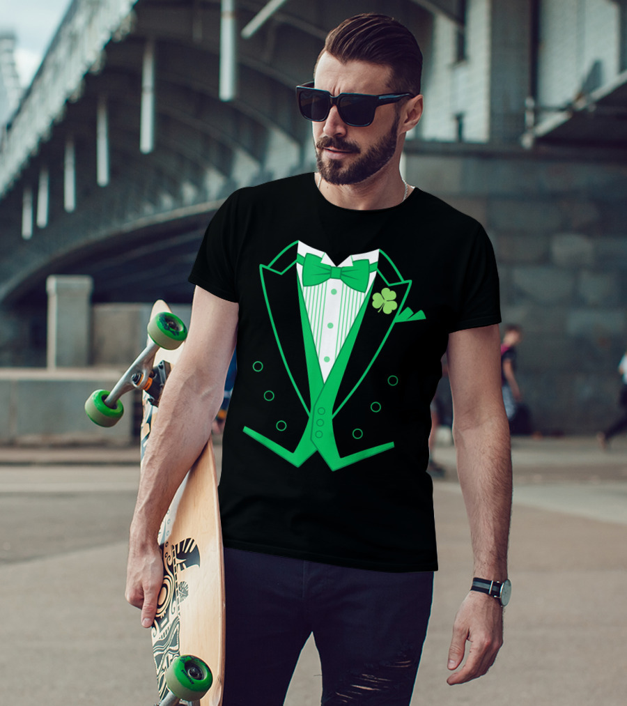 Irish Tuxedo Green Shamrock Bow Tie St. Patrick's Day T-Shirt