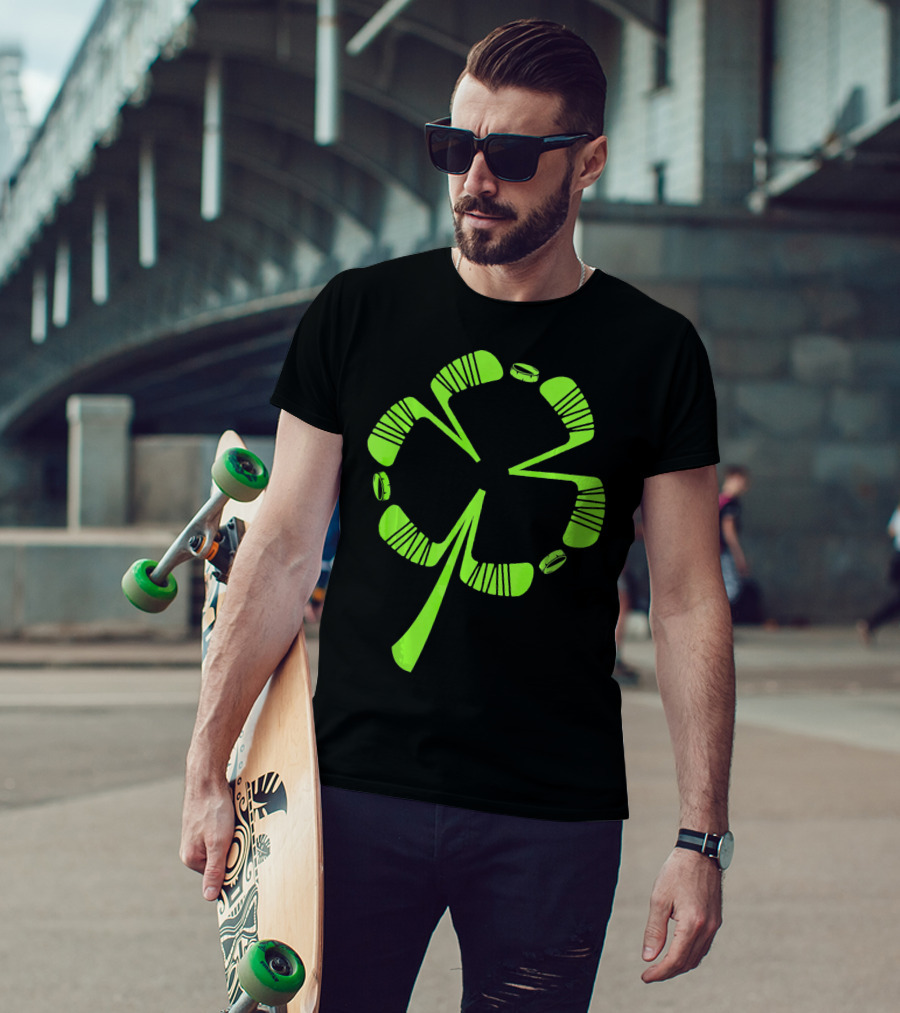 Ice Hockey Shamrock Saint Patrick's Day Hat Stick Puck Clover T-Shirt