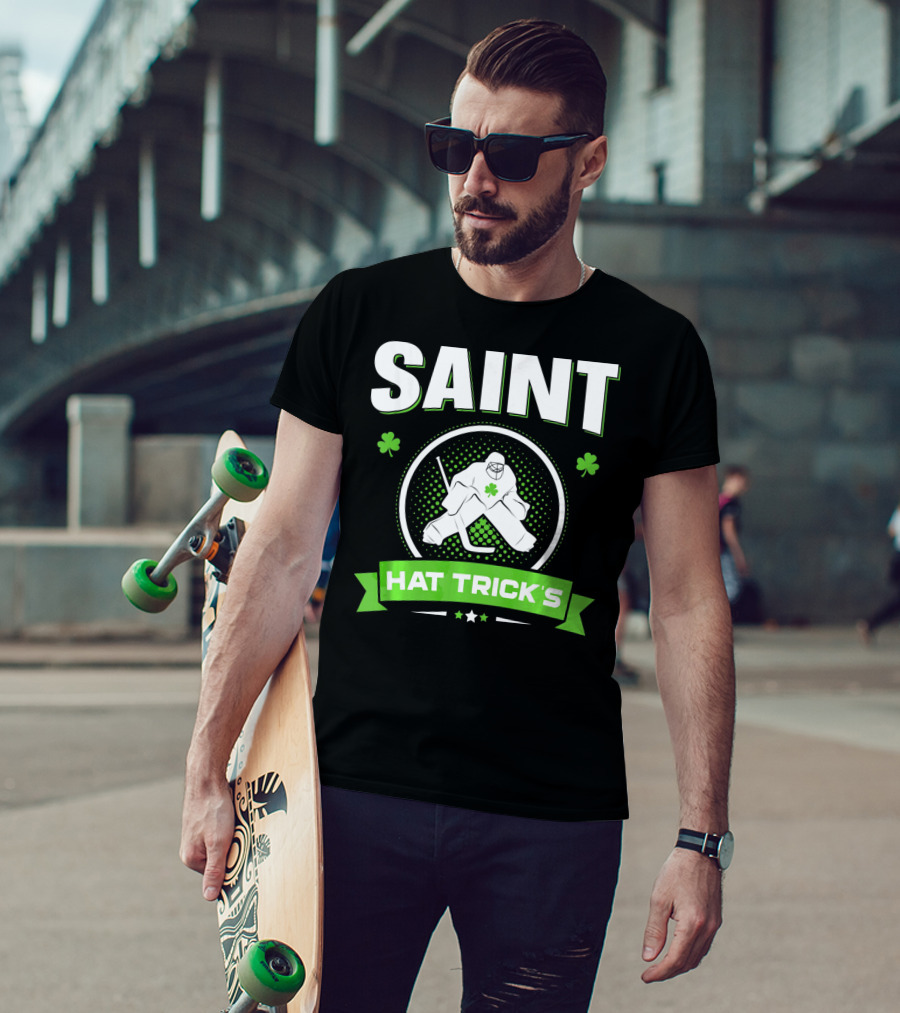 SAINT HAT TRICK'S Hockey Shamrock Irish St Patricks T-Shirt