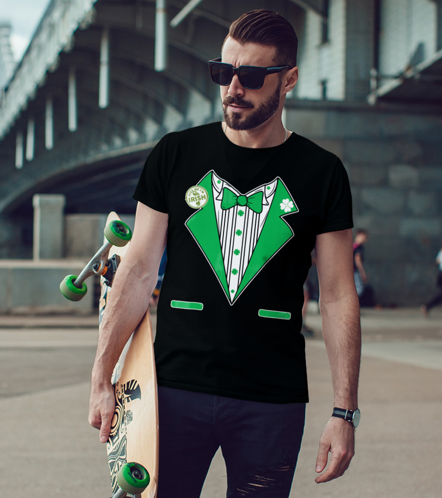 St. Patricks Day Tux Green Kiss Me I'm Irish Bow Tie Four-Leaf Clover T-Shirt
