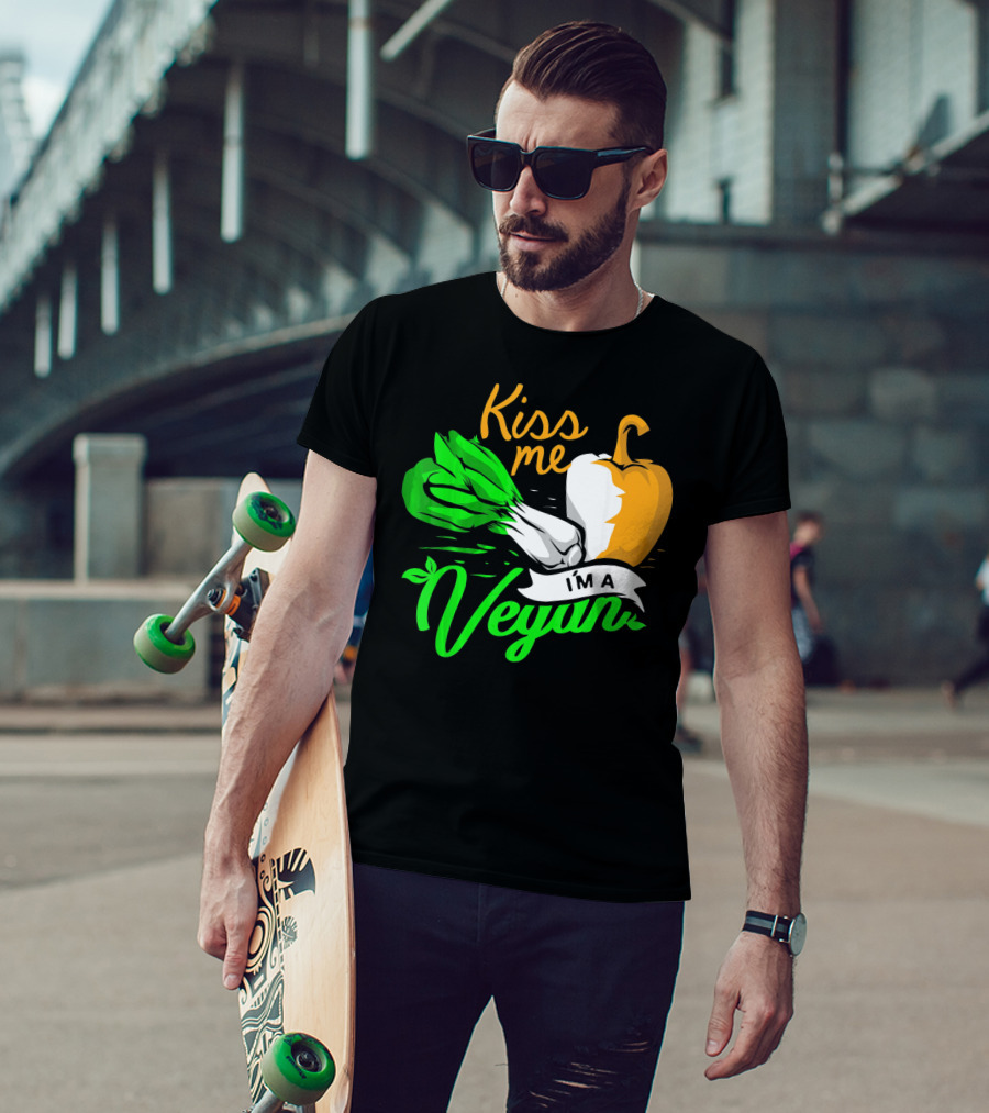 Kiss Me I'm A Vegan St. Patrick's Day Bell Pepper And Green Onions T-Shirt