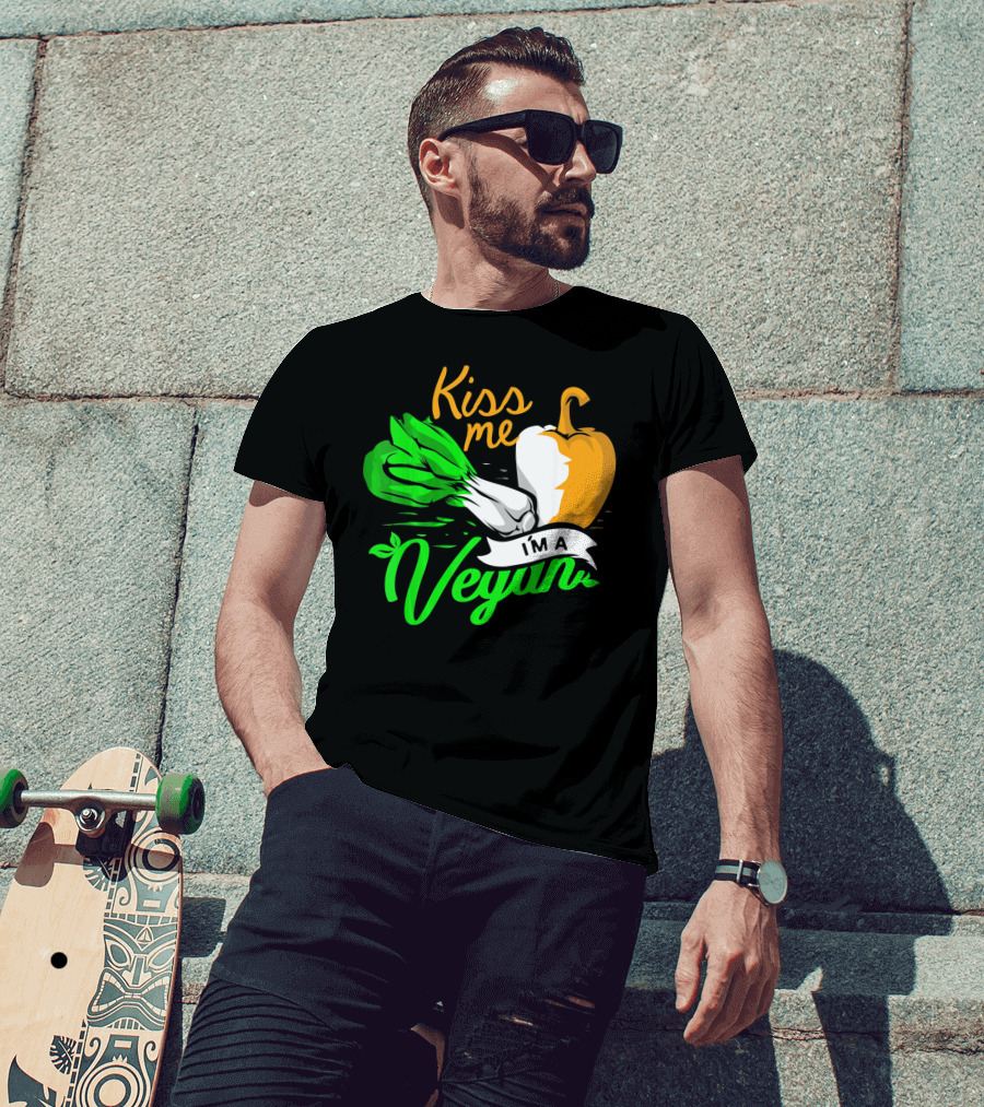 Kiss Me I'm A Vegan St. Patrick's Day Bell Pepper And Green Onions T-Shirt
